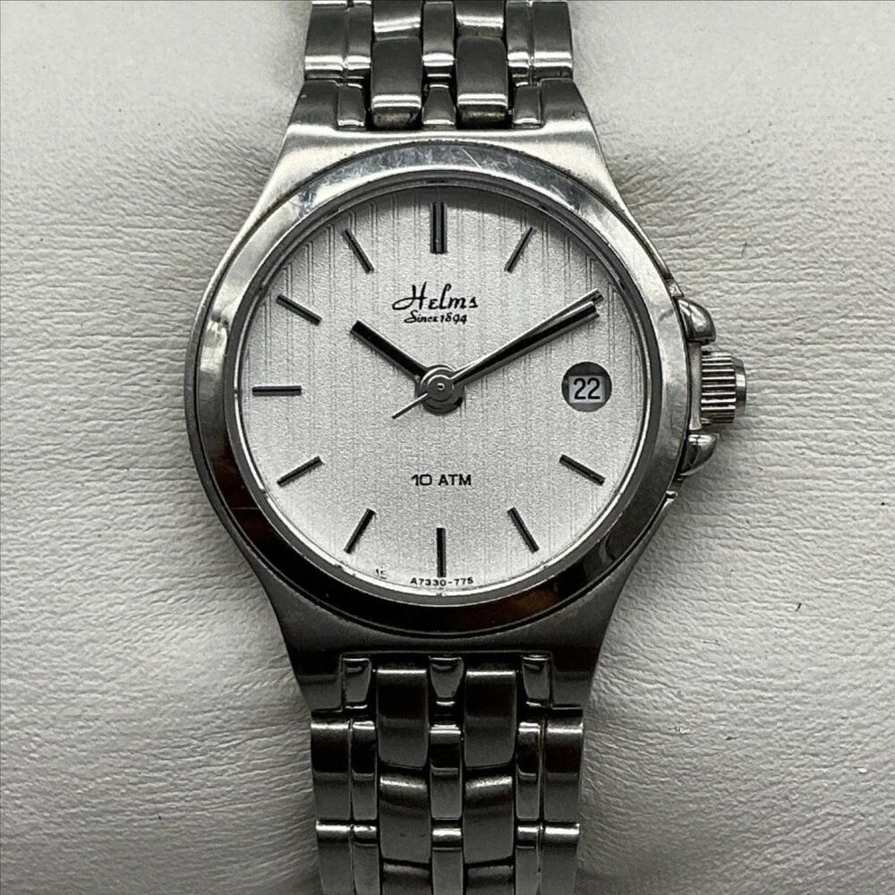 Helms Womens Watch 25mm Silver Tone Stainless 10 ATM Date New Battery 5.75